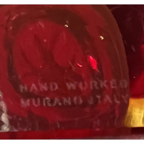 Murano Red Yellow Clear Sommerso Vase Triangular Multifaceted 6.25" H Signed - Picture 10 of 10